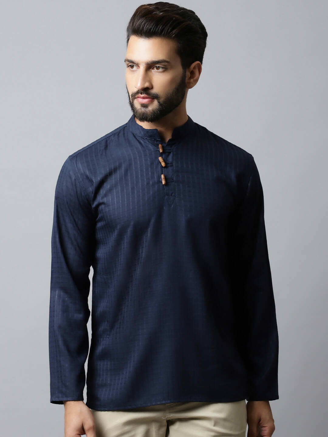 Even Apparels Navy blue Color Pure Cotton Men's Kurta With Side Placket (CHK082) | Grocsy