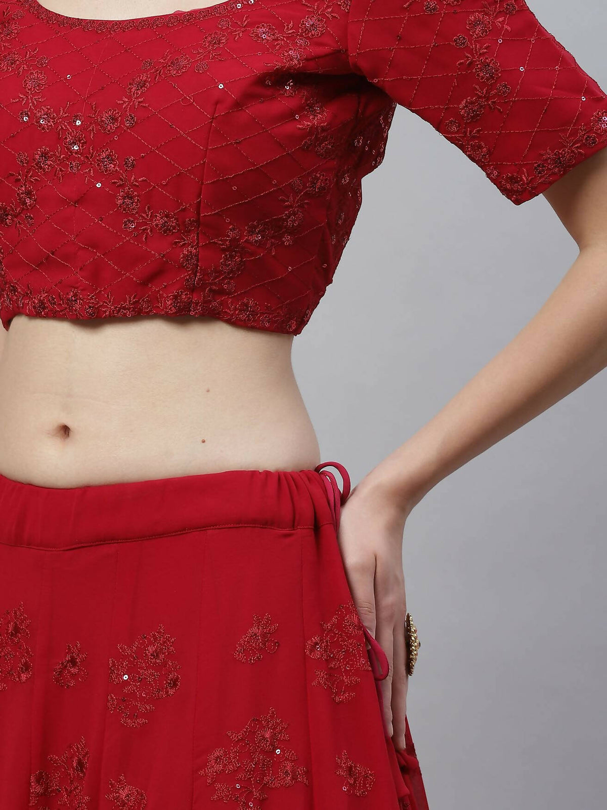 Dark Pink Georgette Thread with Sequins Embroidered work Lehenga Choli with Dupatta - Jivika | Grocsy