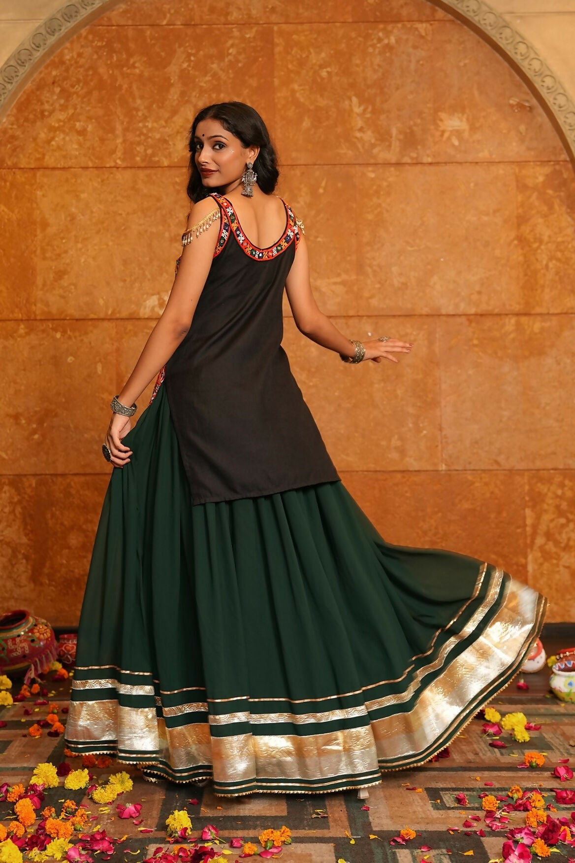 AI Fashion Green Georgette Designer Navratri Wear Lehenga Choli Collection | Grocsy