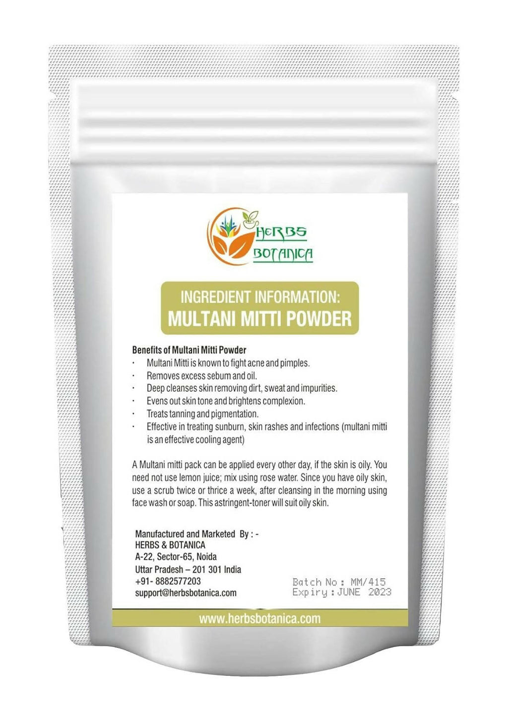 Herbs Botanica 100% Natural Multani Mitti Powder | Grocsy