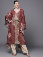 Ahalyaa Women Maroon Floral Printed Flared Sleeves Kaftan Kurta | Grocsy