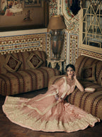 Wedding Designer Sequene Zari Resham Embroidery Peach Net Lahengha Choli - Anbazaar | Grocsy