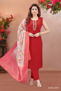 Joban Fashion Women Soft Silk Red Round Neck Emroidery Kurta Set | Grocsy