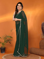 Designer Partywear Green Georgette Fancy Saree - Durga | Grocsy