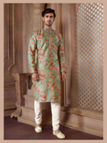 Joban Fashion C.Green & Pink Art Silk Digital Print Kurta Pyjama | Grocsy