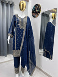 Teeya Creation Blue Color Faux Georgette Embroidery Work Party Wear Salwar Suit | Grocsy