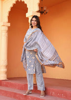 Alvano Alvano Women's 3Pcs Straight Kurti Set Printed Rayon | Grocsy