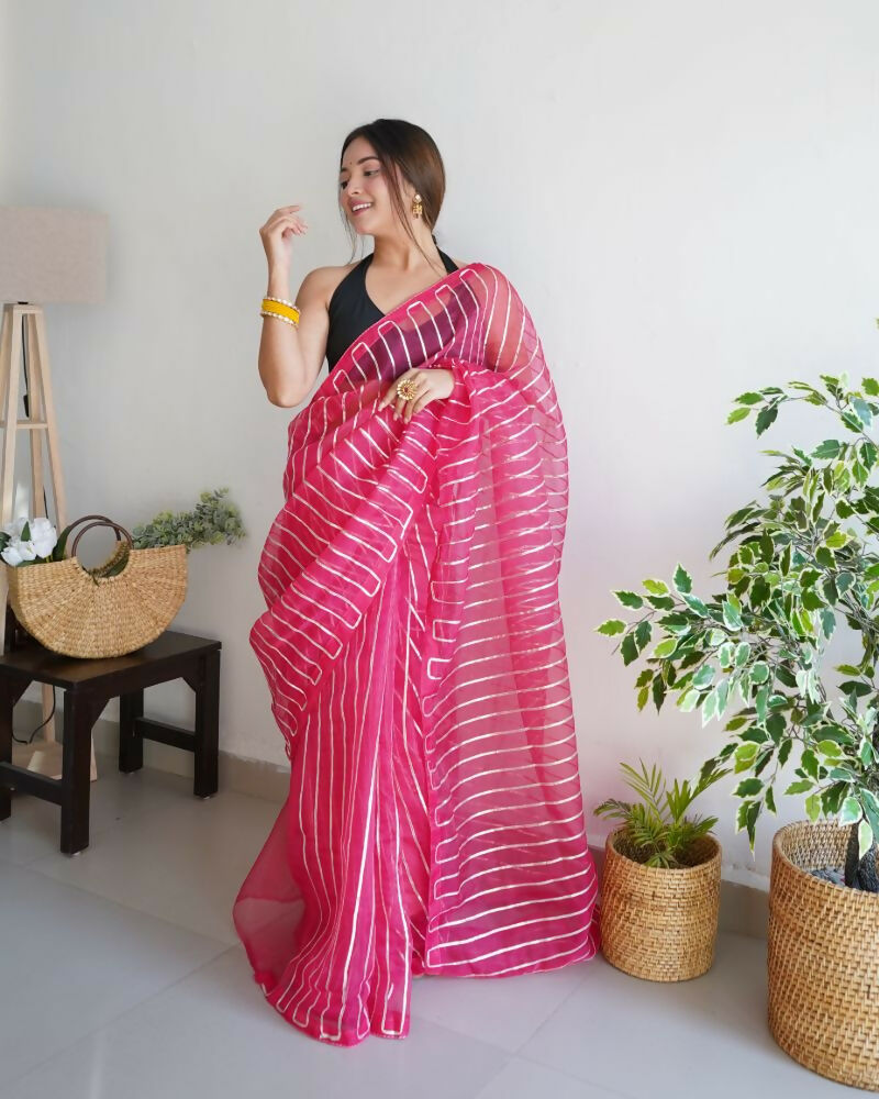 Vamsee Devika Pink Organza Silk Saree | Grocsy
