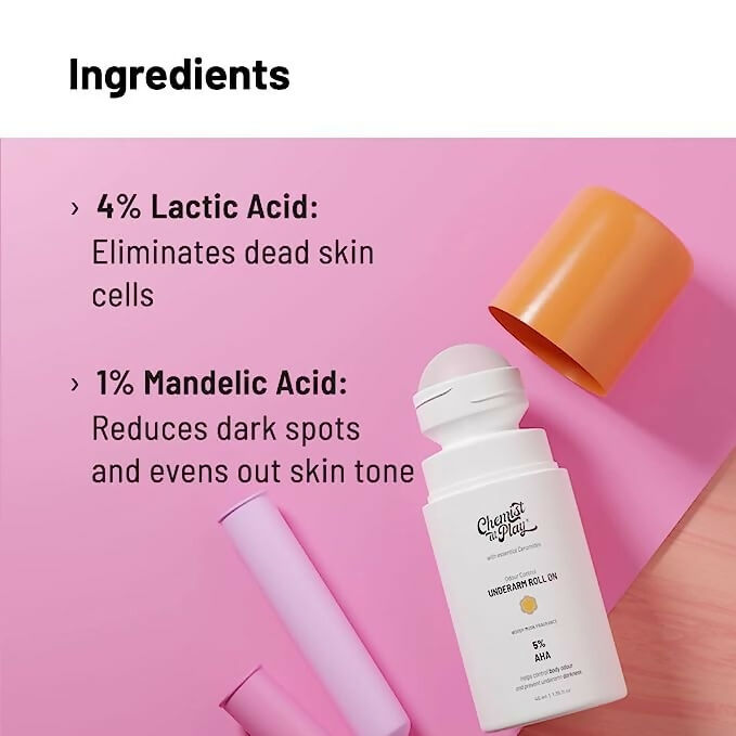 Chemist at Play UnderArm Roll On Woody Musk, Prevents Body Odour, Brightens Skin & Exfoliates Underarm | Grocsy