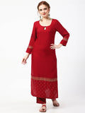 Cheera Gold Printed Maroon Kurta & Palazzo (CH-86KP) | Grocsy