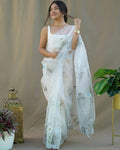 Vamsee Grey Organza Saree | Grocsy