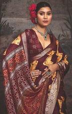 Joban Fashion Maroon Dola Tussar Silk Self Jacquard Border Saree | Grocsy
