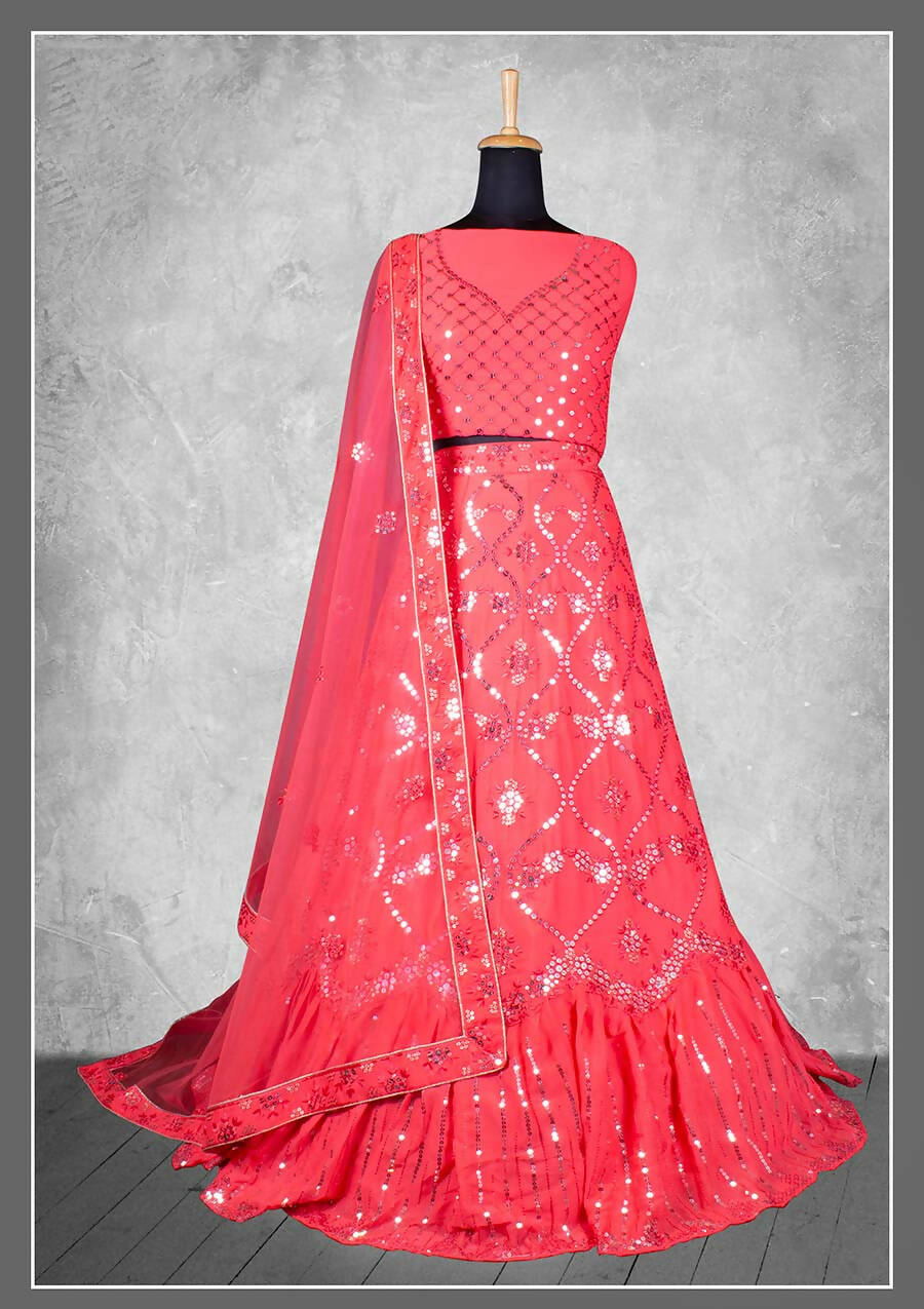 Pink Georgette Embroidery & Sequence Work Bridal lahenga Choli with Dupatta - Nimaya Pavitra Rista | Grocsy