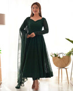 Joban Fashion Green Kurta Set Georgette Sequence Embroidery Work | Grocsy