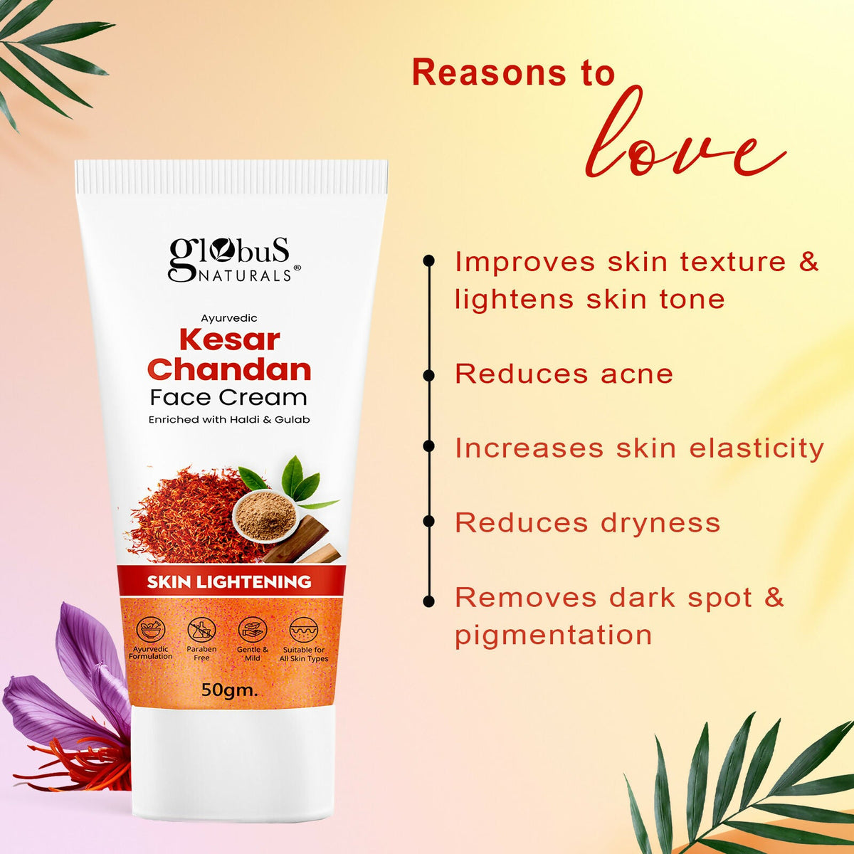 Globus Naturals Daily Glow Kesar Chandan Face Cream with SPF, Skin Lightening Formula For All Skin Types | Grocsy