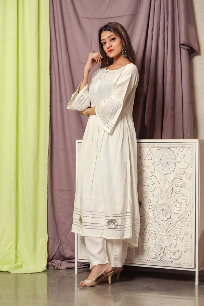 Cheera Hot White Gotta Kurta Palazzo Set | Grocsy