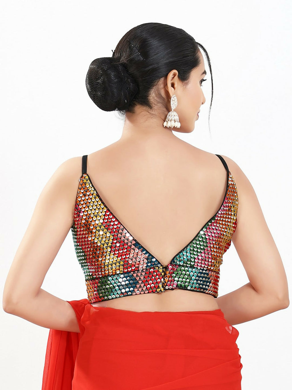 Joban Fashion Black Multi Sequin Padded Blouse With V Neck Sleeveless | Grocsy