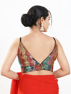 Joban Fashion Black Multi Sequin Padded Blouse With V Neck Sleeveless | Grocsy