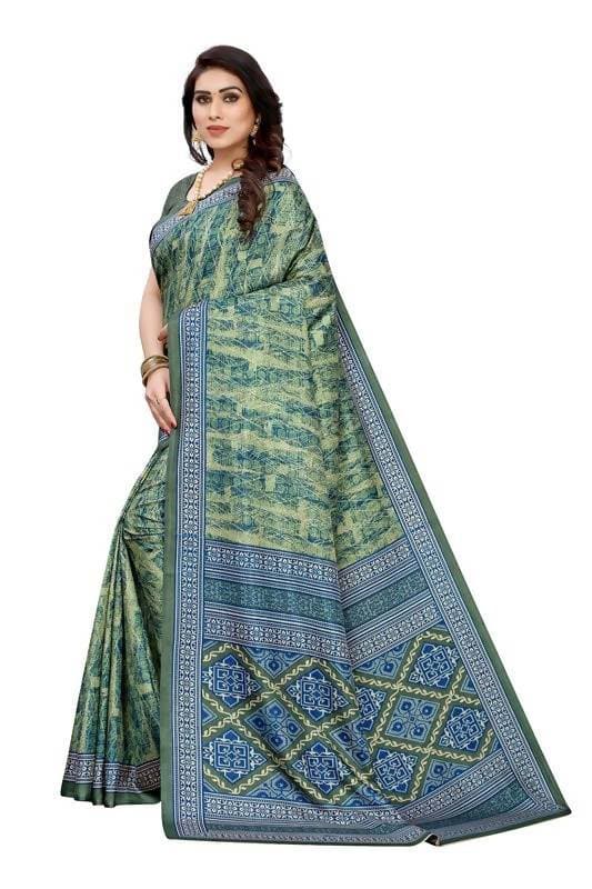 Vamika Printed Green Crepe Silk Saree (ICE GREEN) | Grocsy