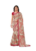 Red Georgette Zari Jacquard Embroidered Border With Mirror Work Saree With Unstitched Blouse Piece - Norita Zaina | Grocsy