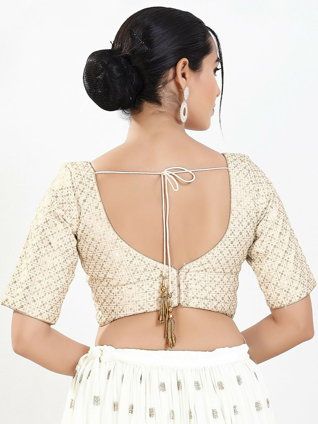 Joban Fashion Off White Silk Padded Blouse With Sweetheart Neck Elbow Sleeves | Grocsy