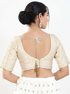 Joban Fashion Off White Silk Padded Blouse With Sweetheart Neck Elbow Sleeves | Grocsy
