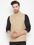 Even Apparels Beige Linen Men Woven Nehru Jacket LN719 | Grocsy