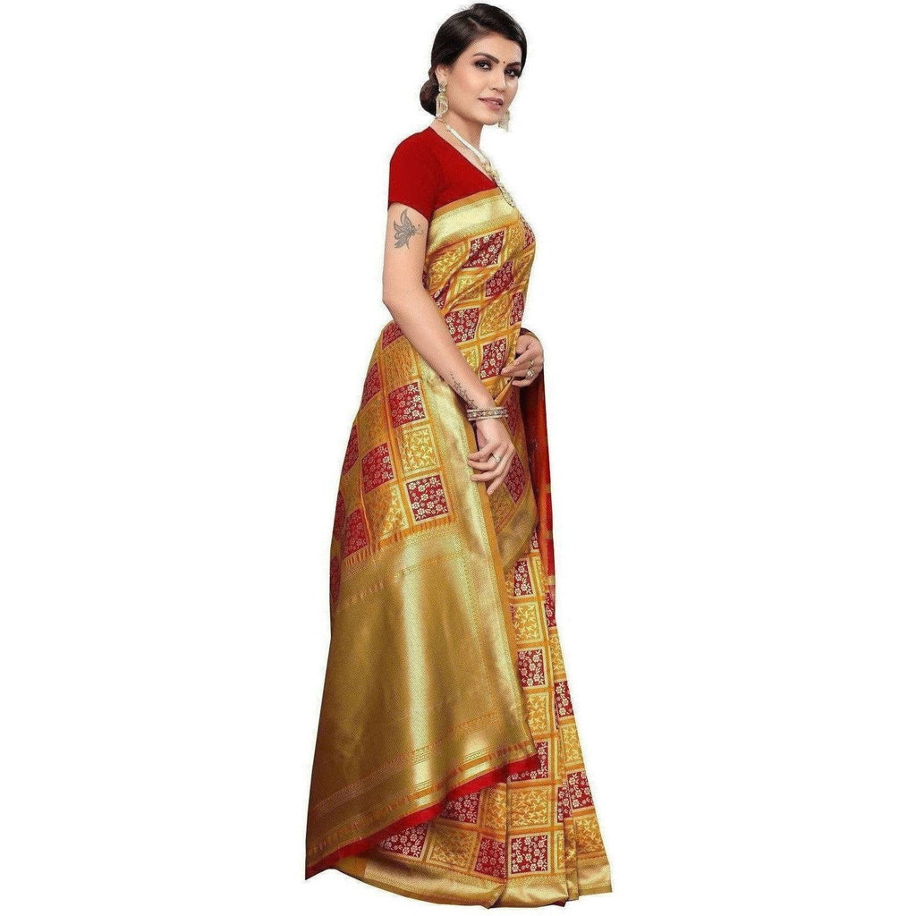 Vamika Banarasi Jaquard Mustard Weaving Saree (Banarasi 22) | Grocsy