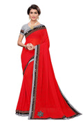 Vamika Red Chiffon Mirror Work Saree | Grocsy