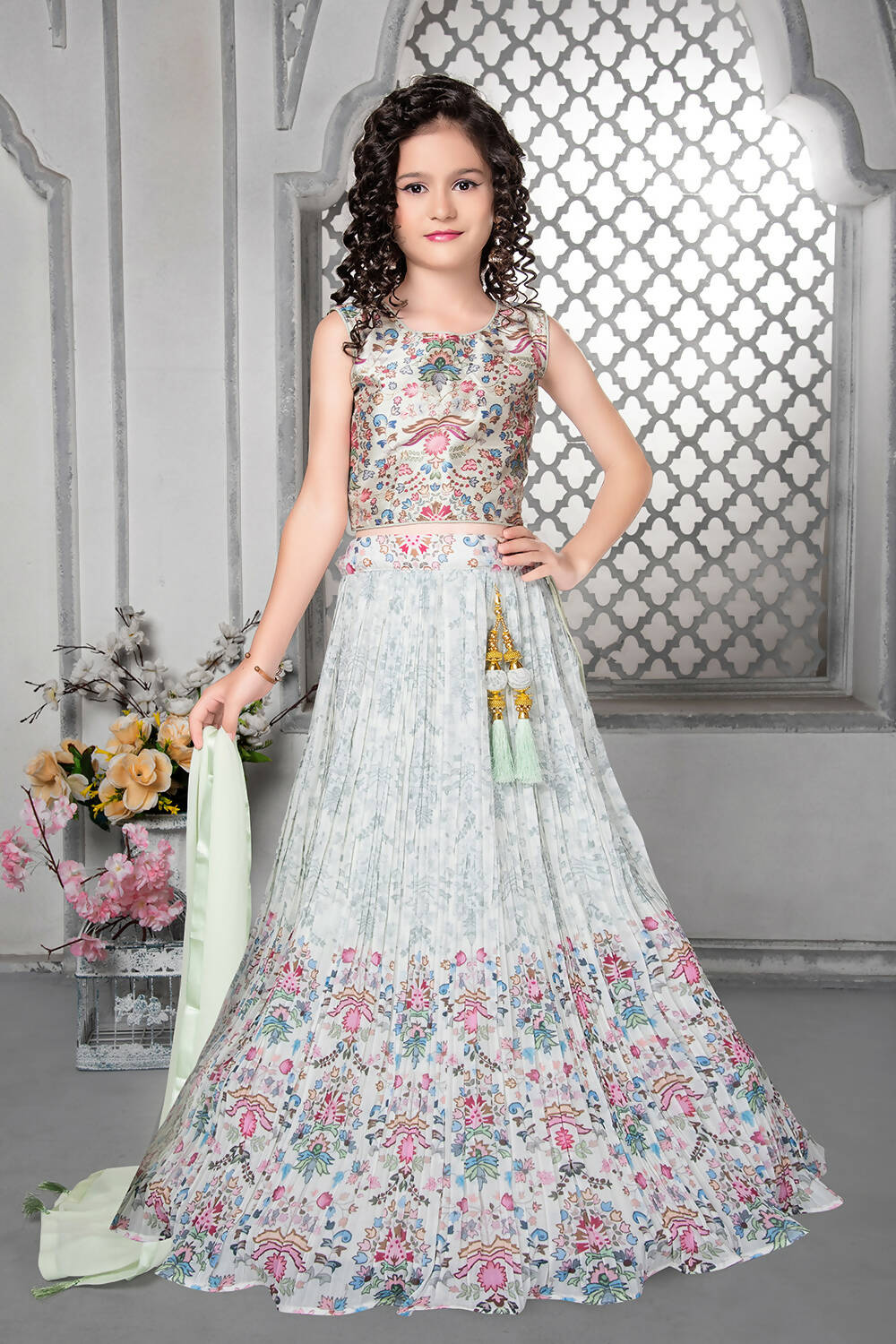 Kids Wedding Designer Ofwhite Fox Georgette Lehenga Choli - Aaradhna | Grocsy
