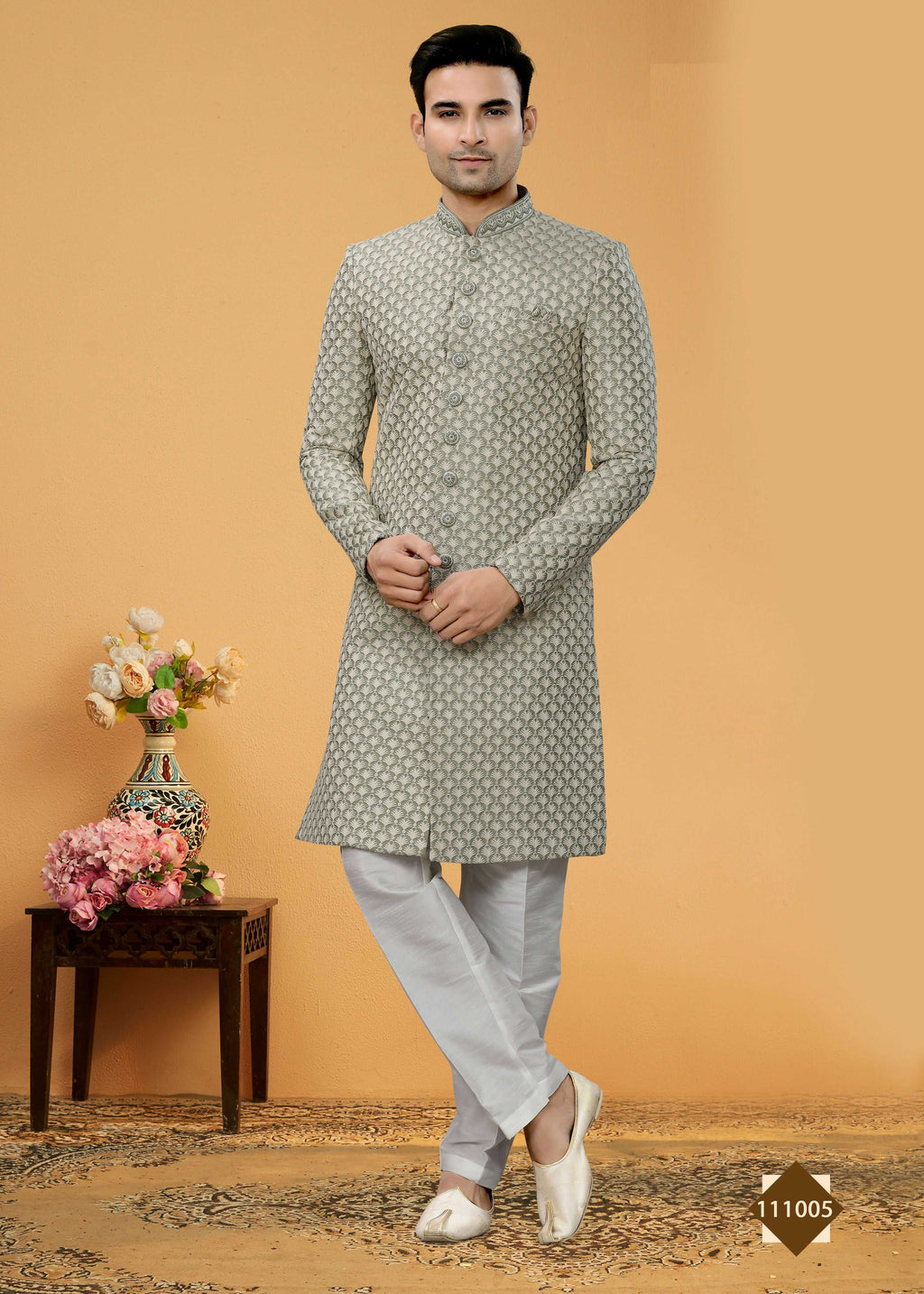 Joban Fashion Men's grey Super 66 Plain Kurta Pyjama set | Grocsy