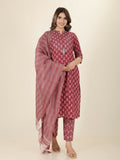 Aramya Straight Soft Cotton Block Print Women's Kurta Set - Pink | Grocsy