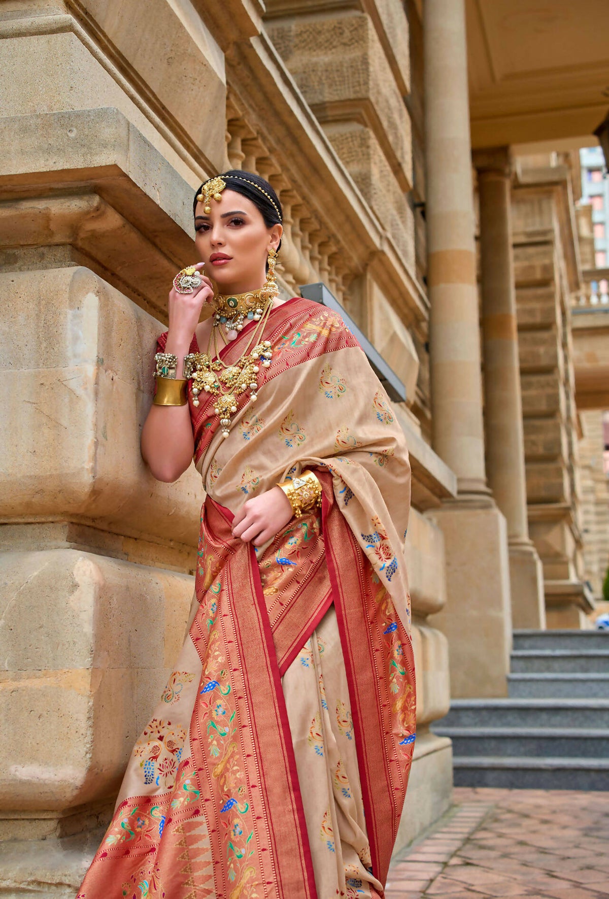 Dirt Brown Superior V.P.Silk Woven Printed Patola Silk Saree - Rewaa Milano | Grocsy
