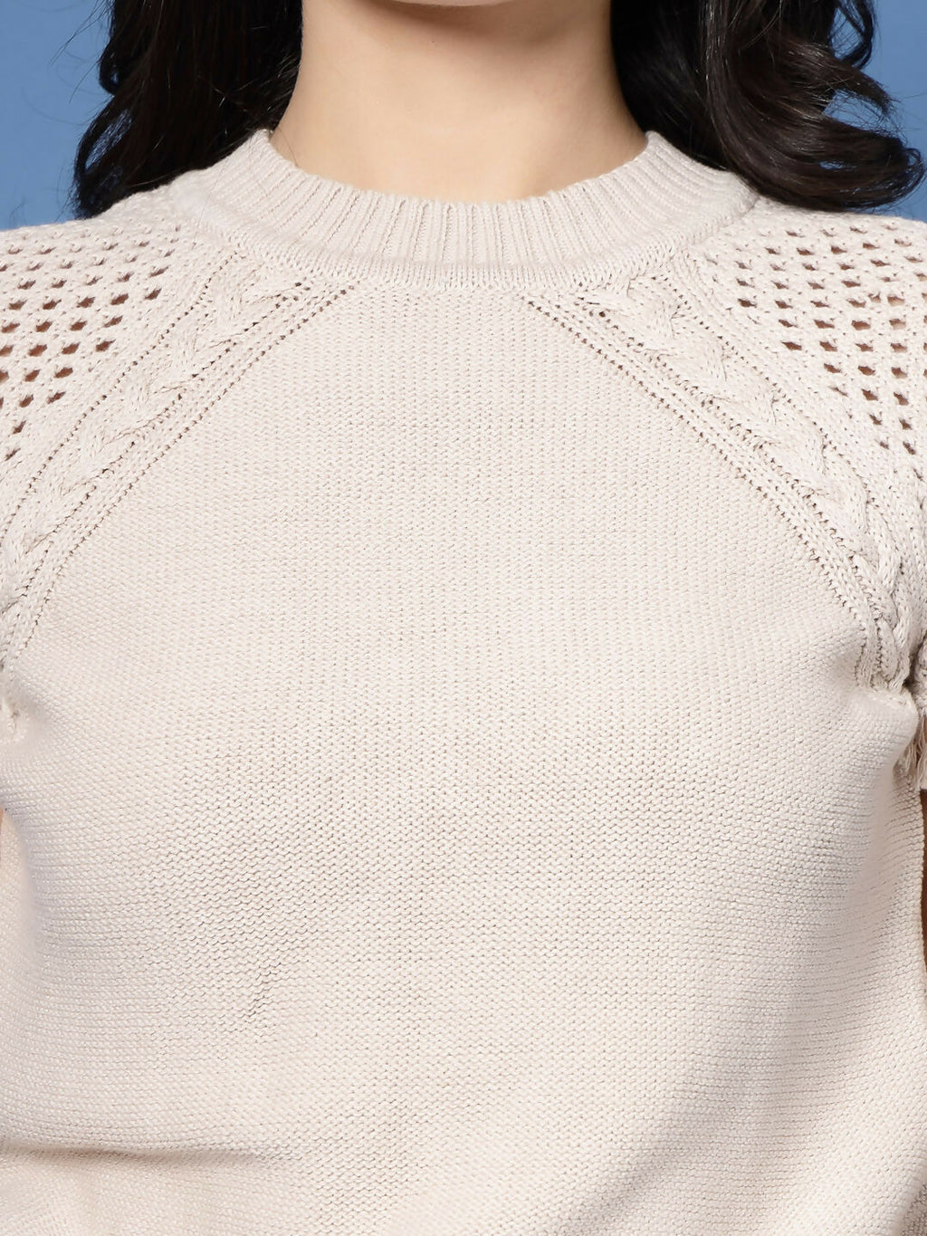 Women Winter Beige Cotton Pullover - Wool Trees | Grocsy