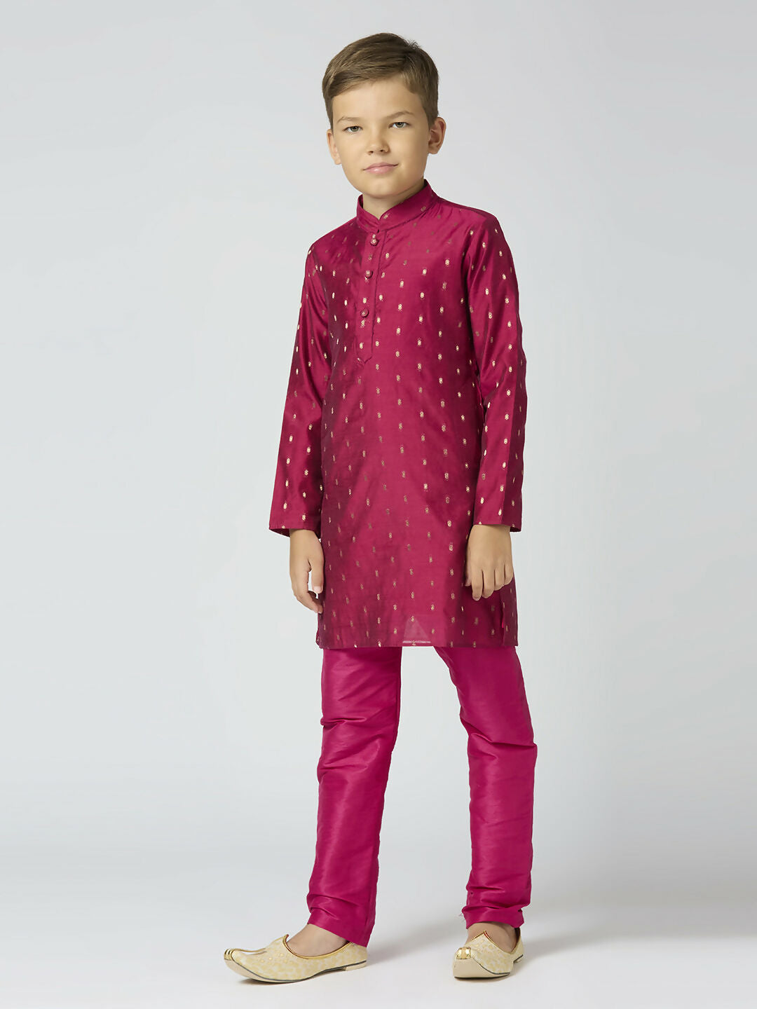 Joban Fashion Kids Island Full Sleeves Chanderi Kurta, Pyjama Set with Traditional Butta Work - Purple | Grocsy