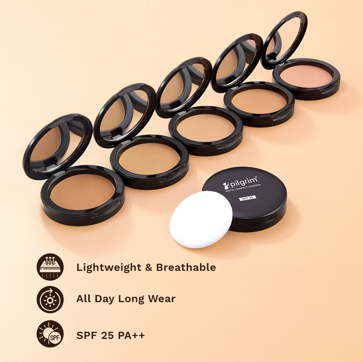 Pilgrim Matte Finish Compact Powder With SPF 25 - Honey-15 | Grocsy