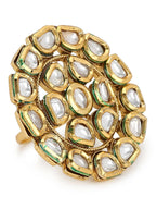 Gold-Polished White Kundan Studded Adjustable Finger Ring - Ruby Raang | Grocsy