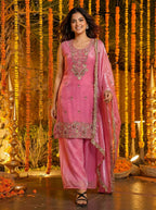 Teeya Creation Pink Fendy Silk Beads Work Designer Wedding Wear Salwar Suit | Grocsy