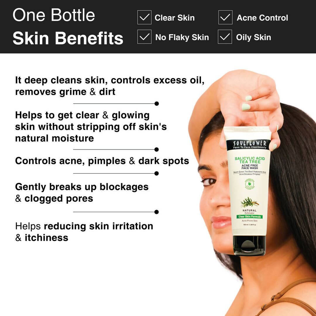 Soulflower Salicylic Acid Tea Tree Acne Free Face Wash | Grocsy