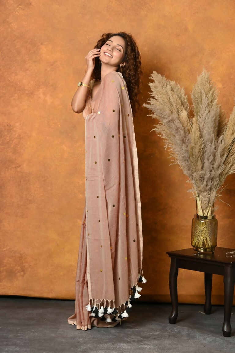 Very Much Indian Pure Mul Cotton Handloom Saree - Khakhi | Grocsy