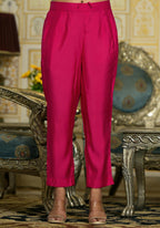 Juniper Women's Fuchsia Zari Embroidered Viscose Kurta Pant And Dupatta Set With Lace | Grocsy
