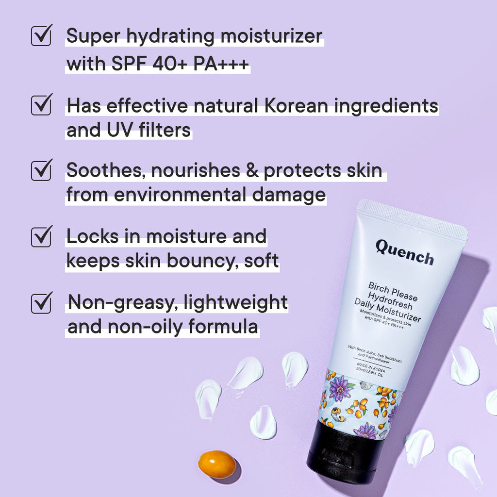 Quench Botanics Birch Please Hydro Fresh Daily Moisturizer With SPF 40+ PA++ - Korean Skincare | Grocsy