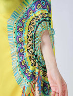Vastranavya Yellow Ready to Wear Swan Print Free Hand Saree | Grocsy