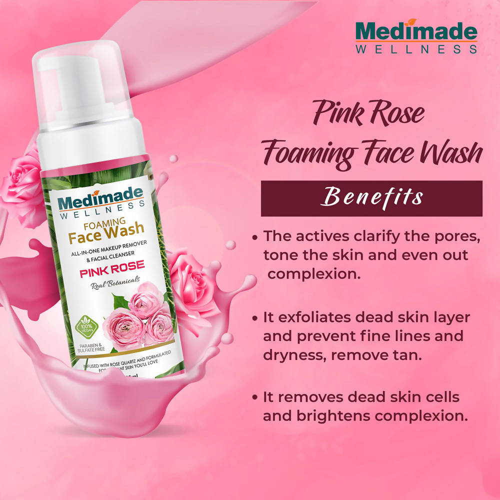 Medimade Wellness Foaming Face Wash With Pink Rose | Grocsy
