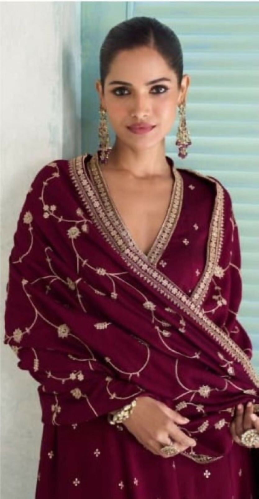 Anaita Maroon Chinon Anarkali Suit with Embroidery Sequins Work | Grocsy