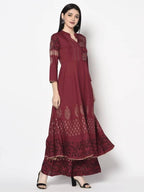Aniyah Rayon Maroon Color Block Print Anarkali kurta (AN-182K) | Grocsy