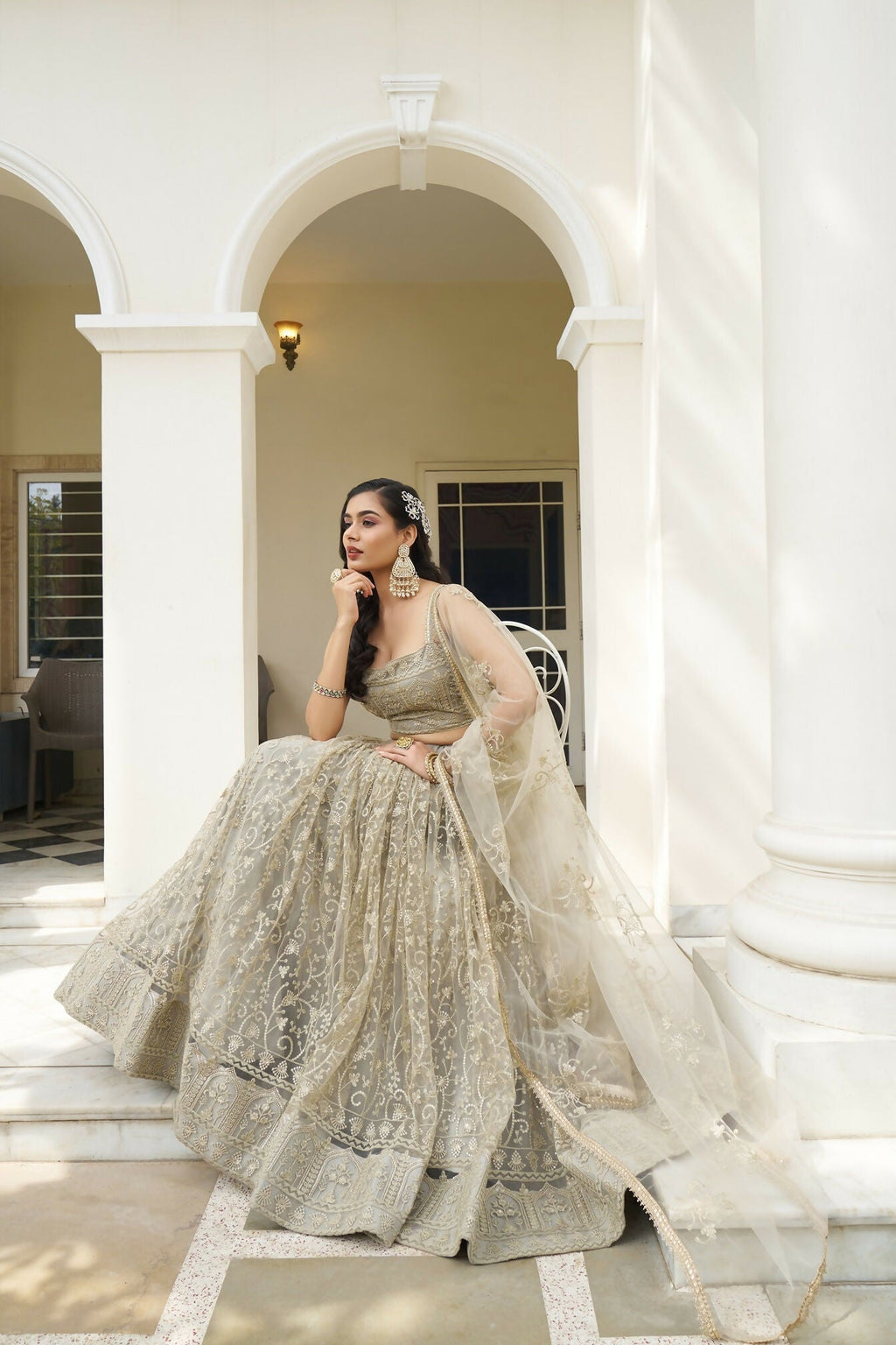 Eilara Glamorous Ivory Butterfly Net With Thread And Sequence Embroidered Work Fancy Lace Lehenga Choli For Wedding | Grocsy