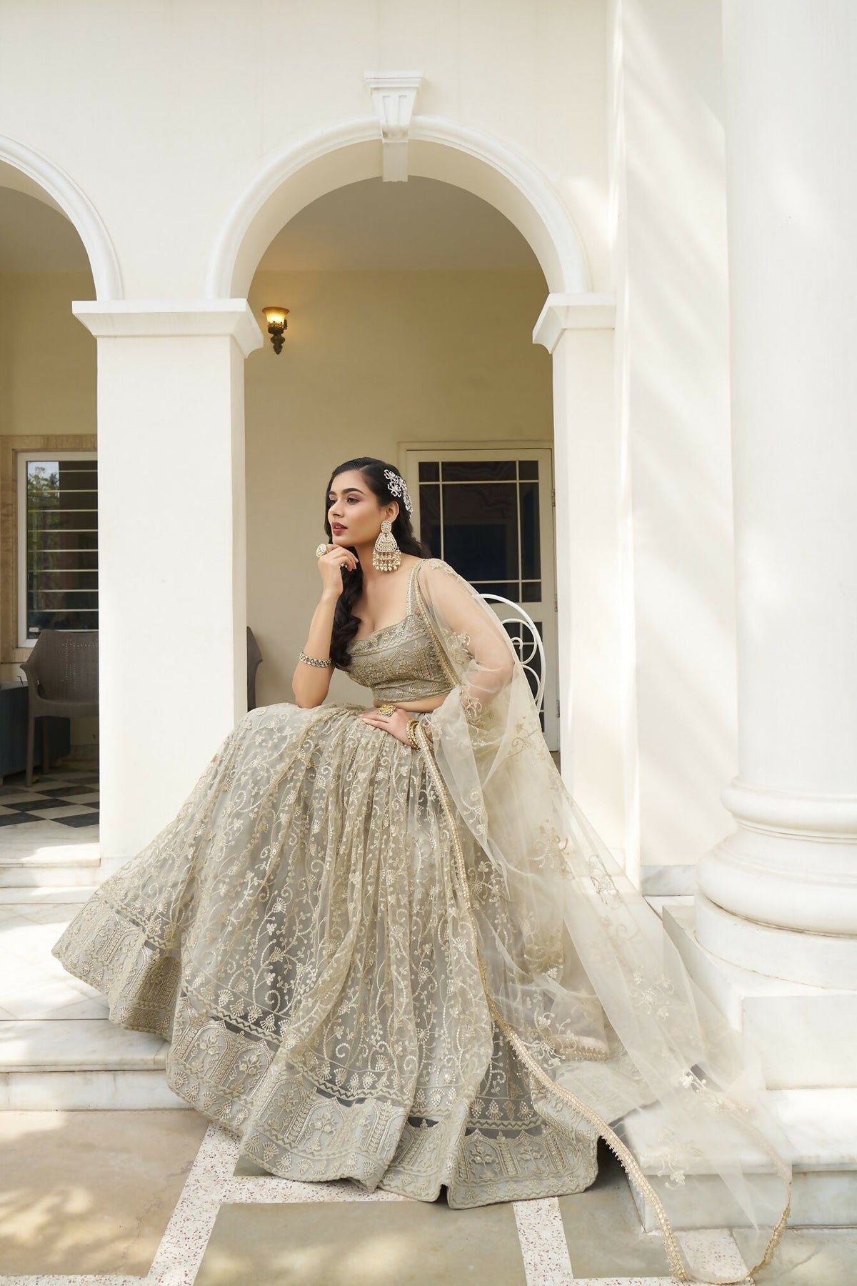 Eilara Glamorous Ivory Butterfly Net With Thread And Sequence Embroidered Work Fancy Lace Lehenga Choli For Wedding | Grocsy