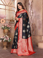 Joban Fashion Black Banarasi Soft Silk Woven Saree | Grocsy