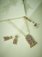 Nuyug 22K Gold-Plated Pearl Beaded Strings Floral Motifs Enamel Pendant Necklace Set | Grocsy